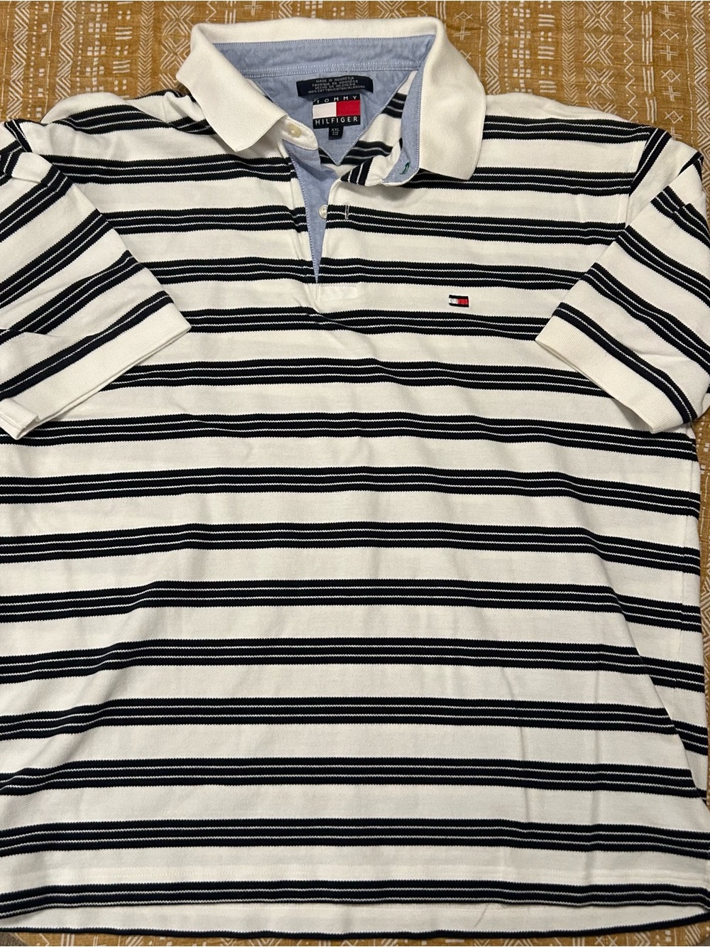 Men’s XXL Tommy Hilfiger White and Navy Striped Polo